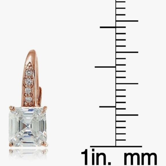 Hoops & Loops Sterling Silver CZ Asscher Cut 15mm Leverback Earrings-Yellow Gold - Picture 3 of 11